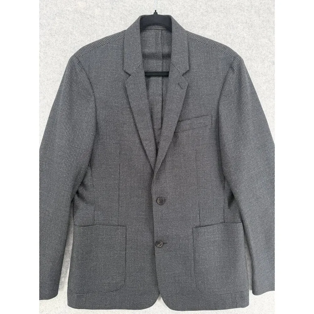 Sandro Paris Houndstooth Gray/Black Wool Two-Button Blazer Size US LARGE (50 FR)